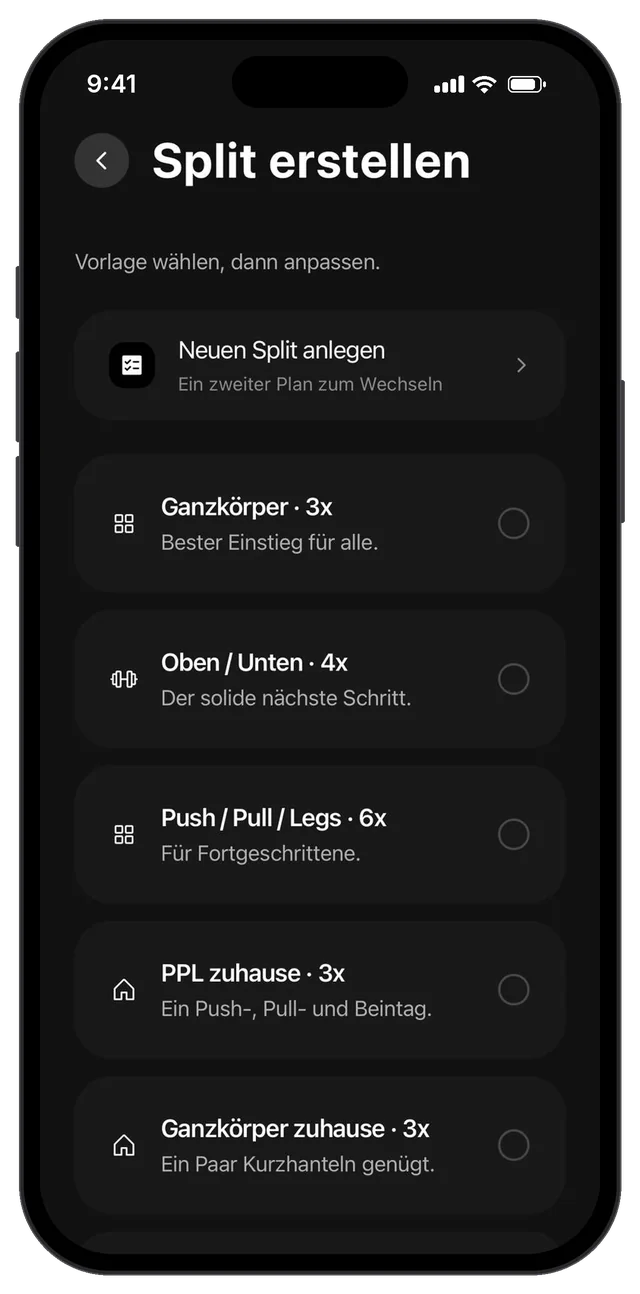Split erstellen mit Vorlagen