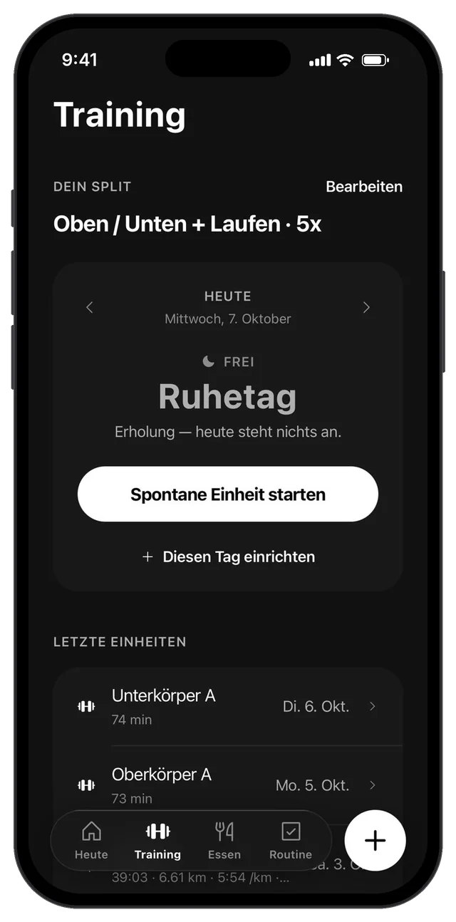 Training mit Split, Ruhetag und letzten Einheiten