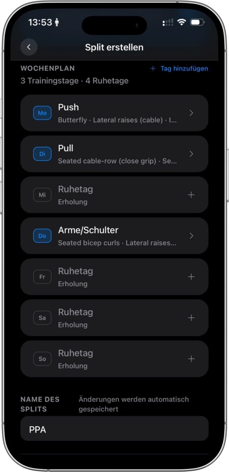 Split erstellen mit Wochenplan