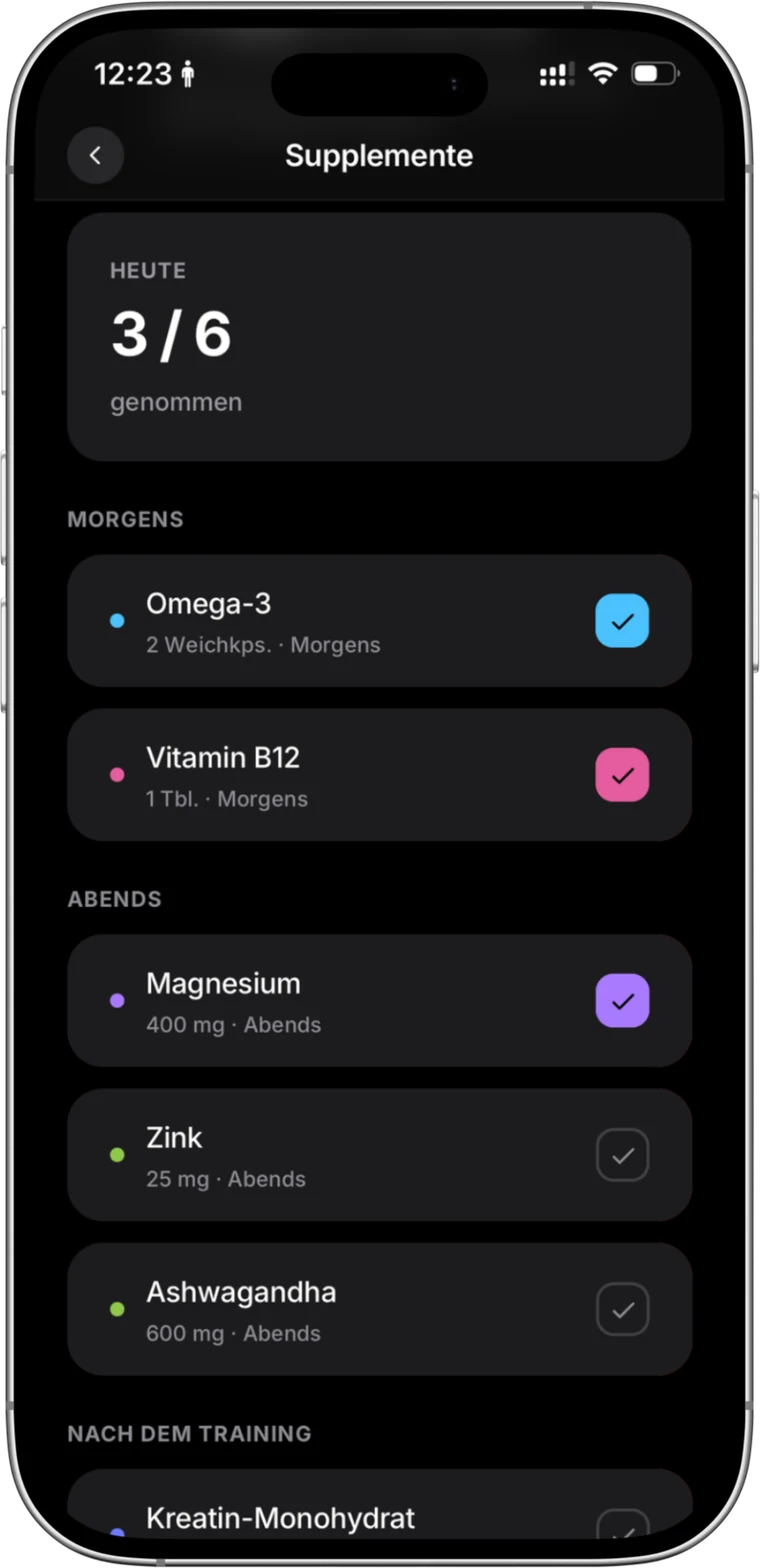 Supplemente-Liste nach Tageszeit