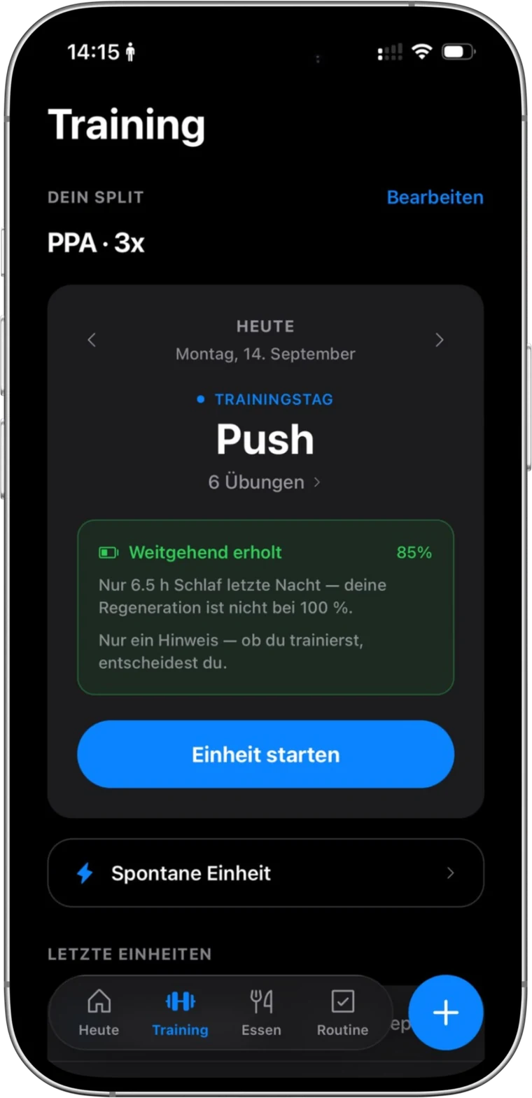 Trainingsansicht von Next Self